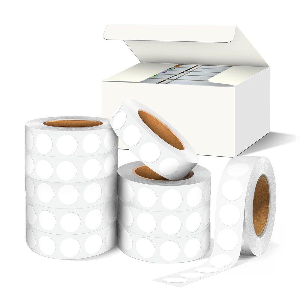 8672 1/2 Inch White Dot Sticker, 0.5" 10 Rolls 10,000Pcs Circle